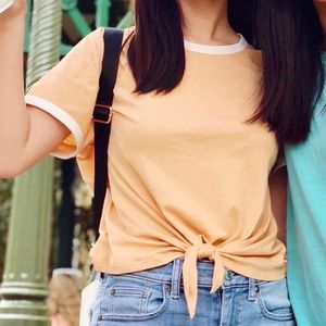 Forever 21 Yellow Ringer Tie Front Crop Top